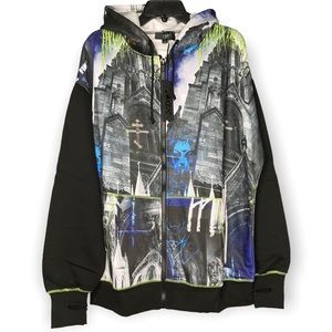 Widow Casual Corruption Gothic Graphic Zip Up Hoodie Large